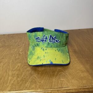 Salt Life Visor Blue Green Yellow Hook Loop Close Adjustable Size Summer Hat